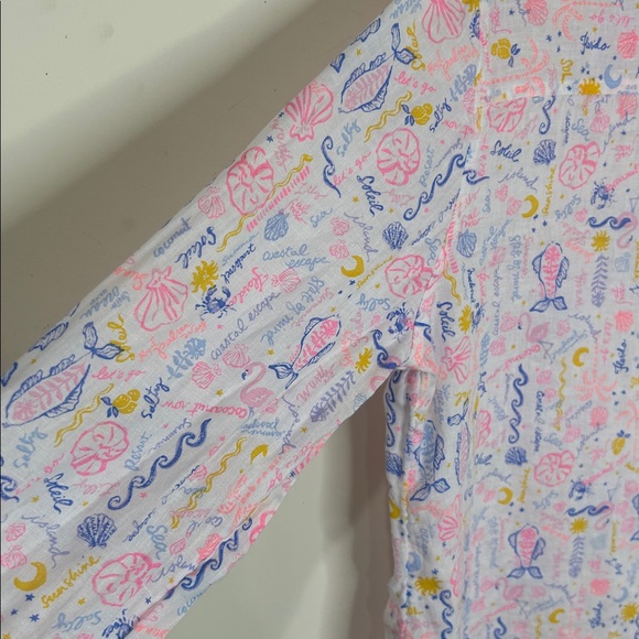 LILLY PULITZER Seacoast Linen Button Down Top Size Large - Picture 11 of 15